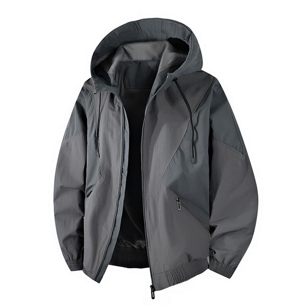 Men's Casual Workwear Hooded Jacket, Color-blocked Zipper Pocket Coat, Waterproof And Windproof Down Jacket