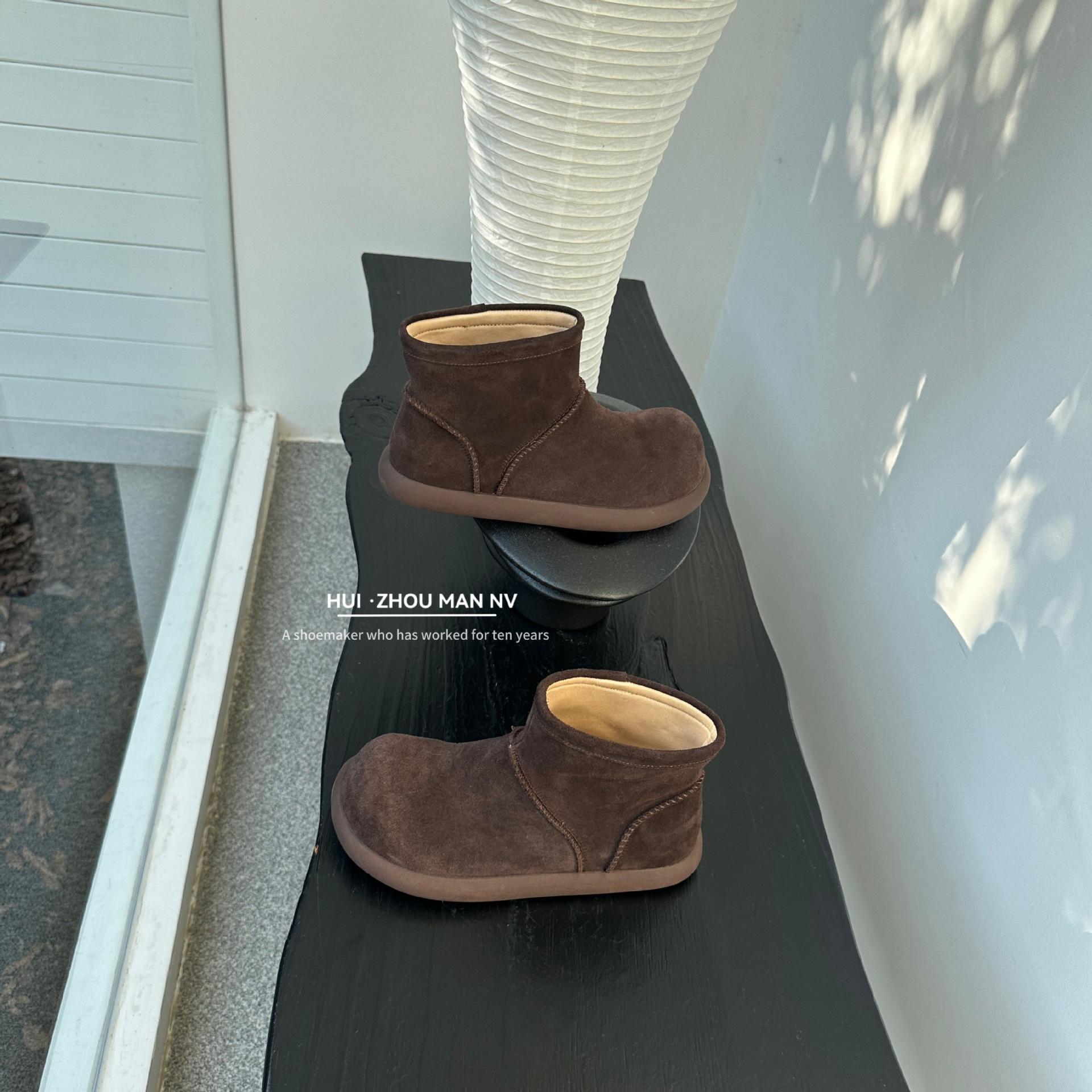 

Версия из коровьей кожи платформа Birkenstock короткие ботинки женские осень и зима 2025 новый ретро ленивый ветер одна педаль хлебные туфли короткие ботинки 40 темно-коричневого