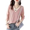 Damen Temperament Kollision Locker V-Ausschnitt Unterziehshirt Frühling und Herbst Langarm Strickshirt