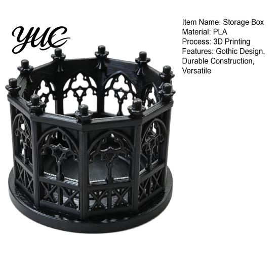Dark Gothic Aesthetic Decor Style Hollow Storage Box, Decorative PLA Trinket Organizer with Architectural Academia Window Pattern, Display Case