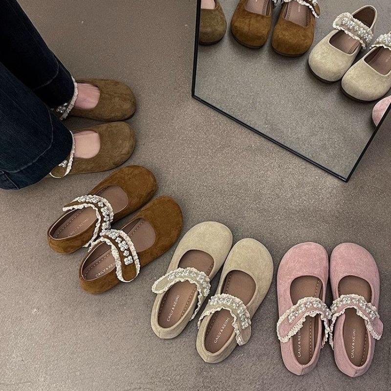 2025 Ladies Shoes Women's Flats Sweet Daily Flats Women Round Toe String Bead Lace Soft Bottom Shoes Women Zapatos