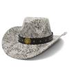 Fashion Leather Fleece Personalized Western Cowboy Hat Versatile Big Brim Curved Brim Classic Jazz Hat Four Seasons Men's and Women's Top Hats