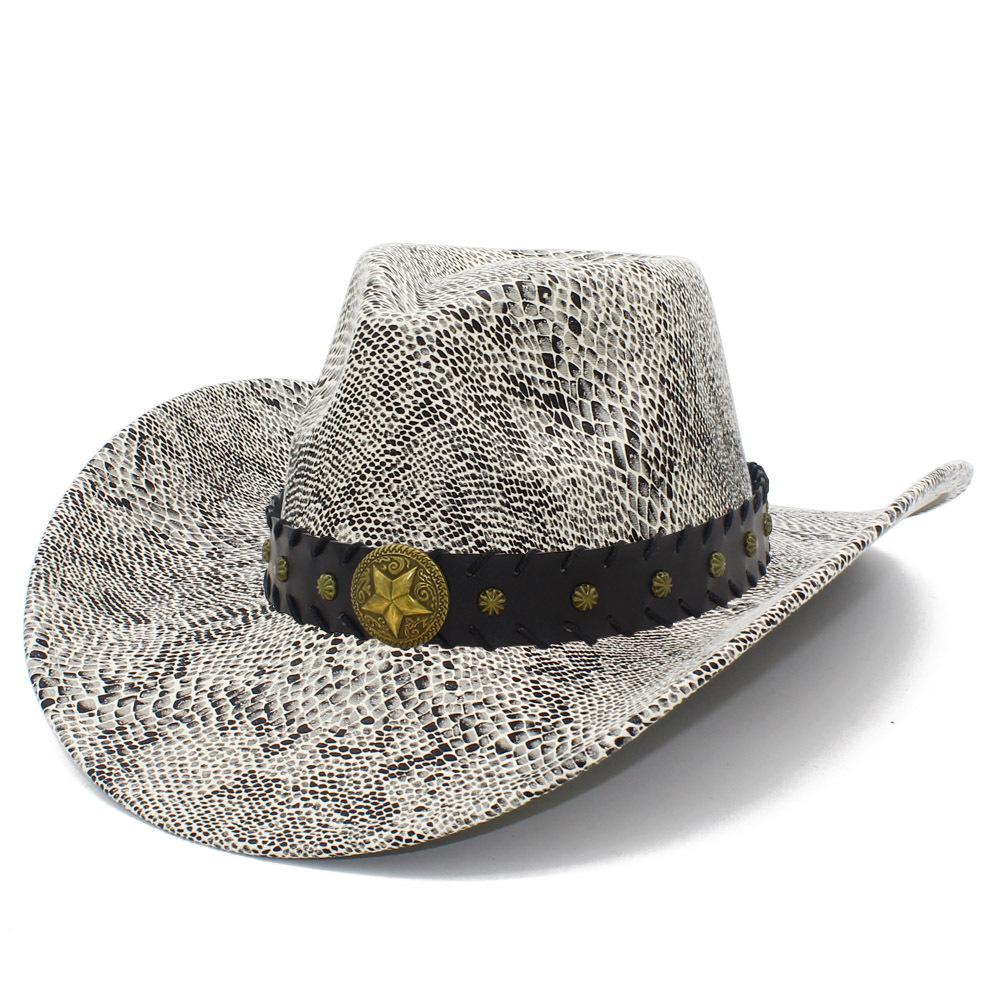 Fashion Leather Fleece Personalized Western Cowboy Hat Versatile Big Brim Curved Brim Classic Jazz Hat Four Seasons Men's and Women's Top Hats