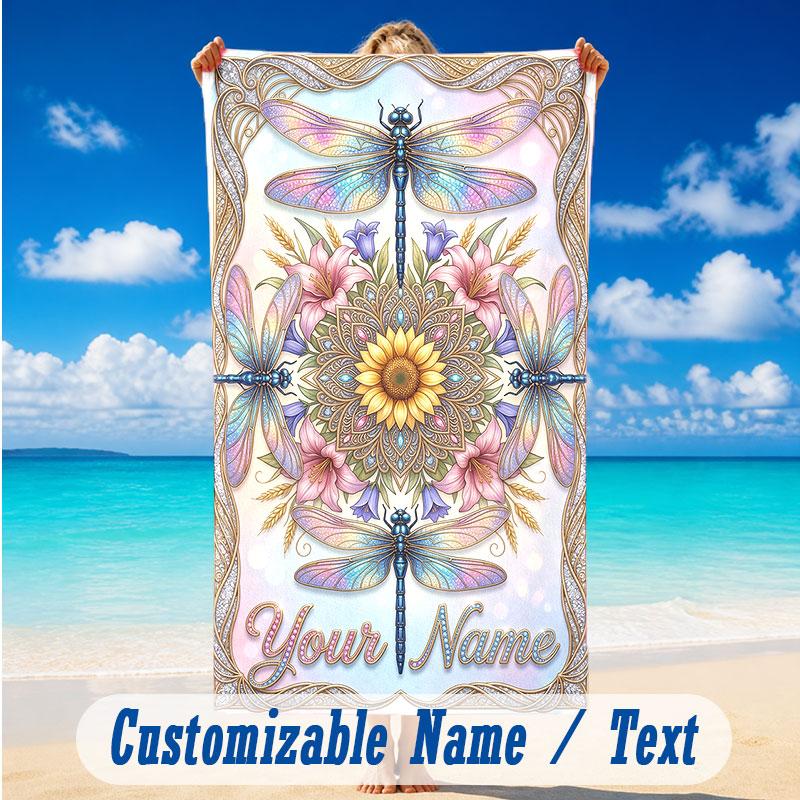 Dragon Phoenix Theme Beach Towel Personalized Custom Name & Text Soft Quick Dry Beach Towel for Swimming Travel