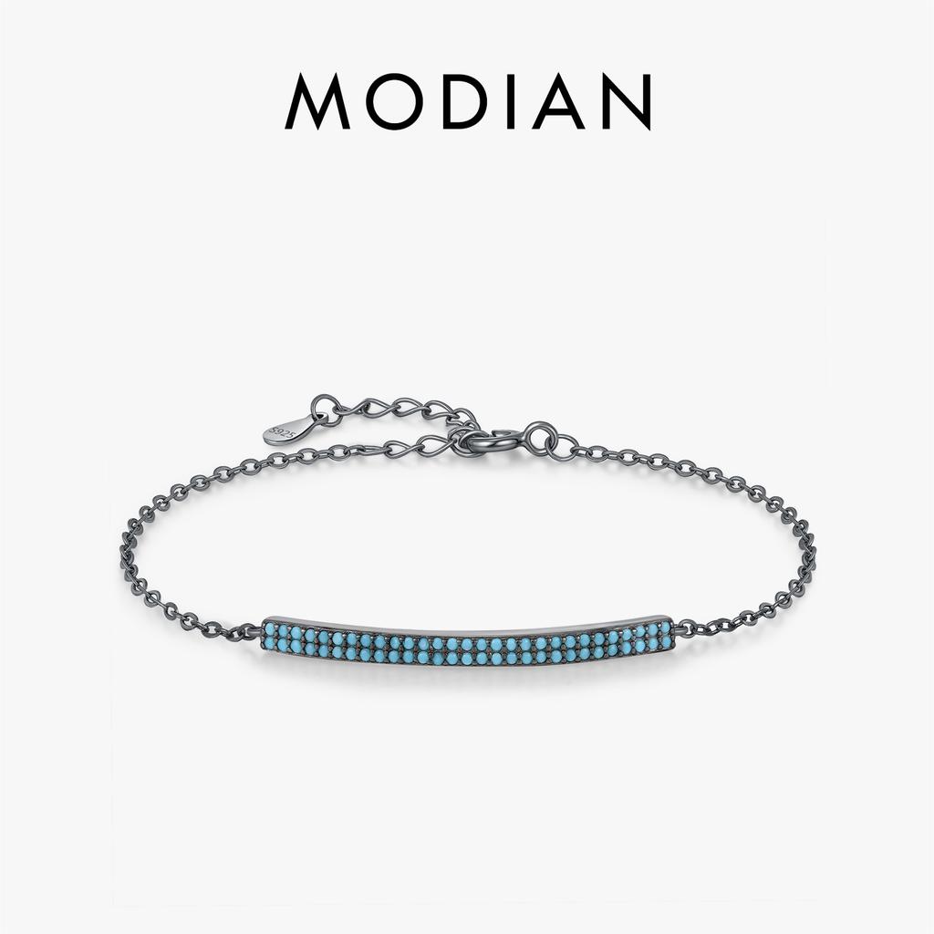 MODIAN 925 Silver Retro Synthetic Turquoise Bracelet Punk Black Simple Link Chain Bracelets For Women Fine Jewelry