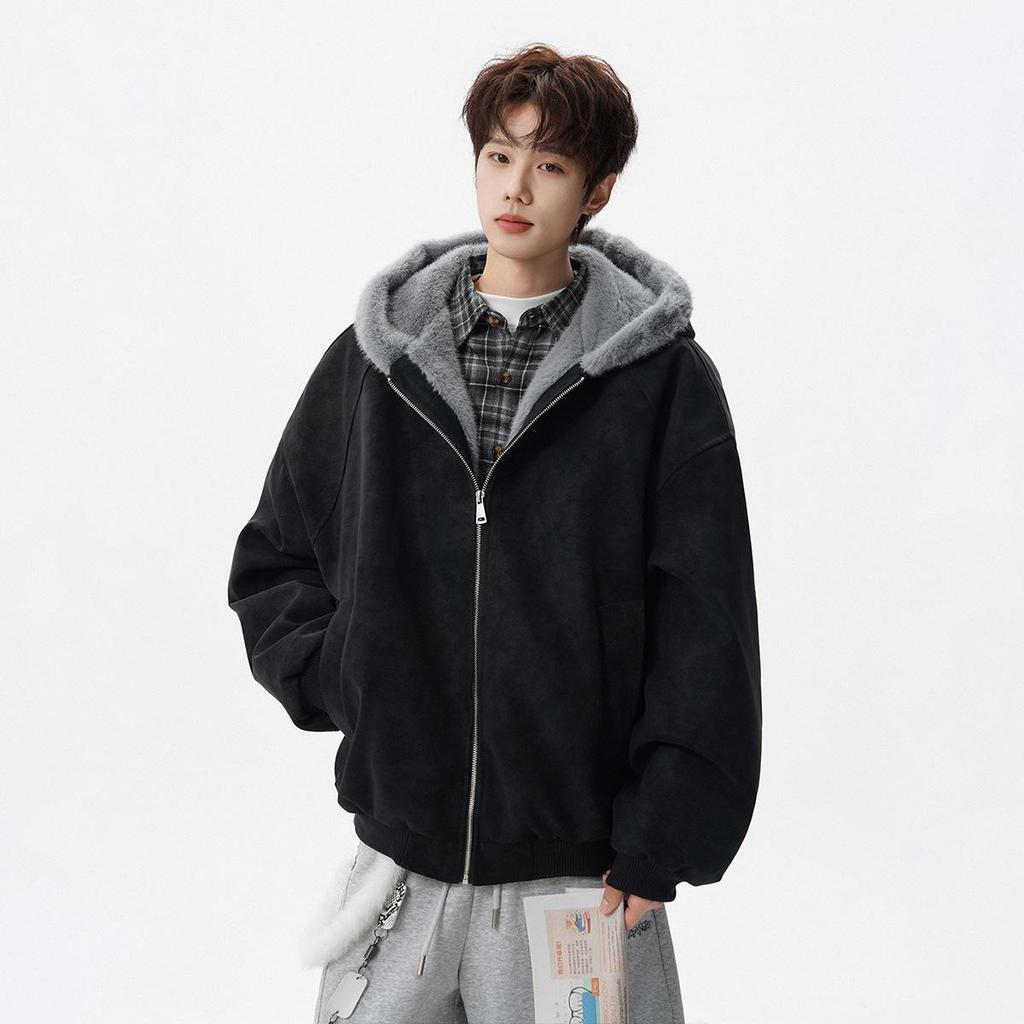 Men's American Style Fur Collar Winter Jacket - High Street Fashion Warm Hooded Cotton Coat