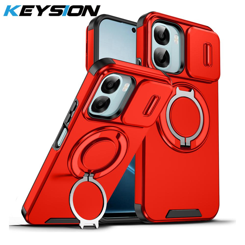KEYSION 360° Rotating Ring Stand Phone Case for OPPO A6x 5G A6 A6t Pro A6s 5G Slide Camera Protection Magnetic Shockproof Cover