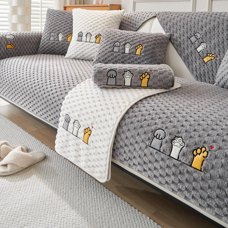 Sofa Cushion: Plush, Thickened, Non-slip Nordic Cartoon Design for Autumn and Winter