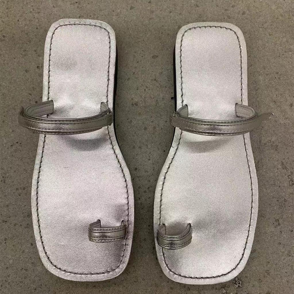 Sheepskin Version of Toe Slippers Women's Flat Bottom Outer Wear Cover Toe Flip-flops Temperament Wind Simple Non-slip Beach Roman Sandals