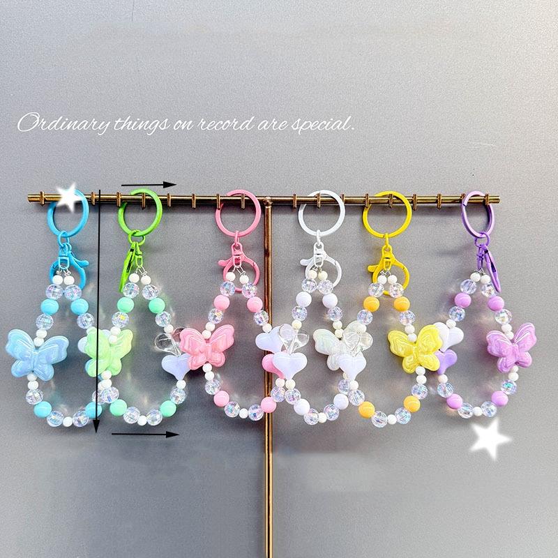 Butterfly Bowknot Beaded Mobile Phone Charm Strap Keychain Lanyard For Women Cute Girl Jewelry Phone Hanging Rope Holder Pendant