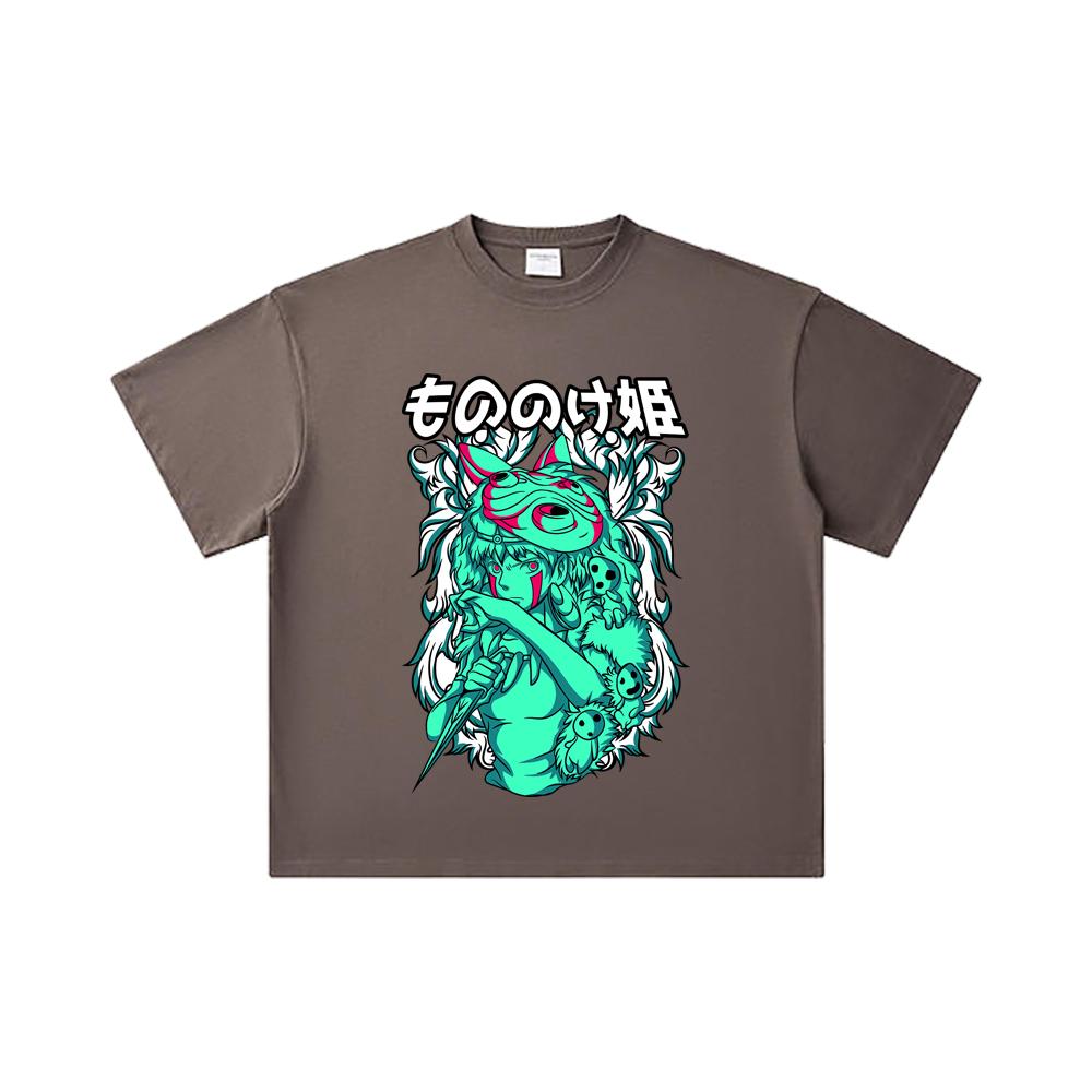 260 GSM Double Yarn 32 Count 100% Cotton Ghibli V5 Princess Mononoke Print Unisex Heavy Cotton T Shirt