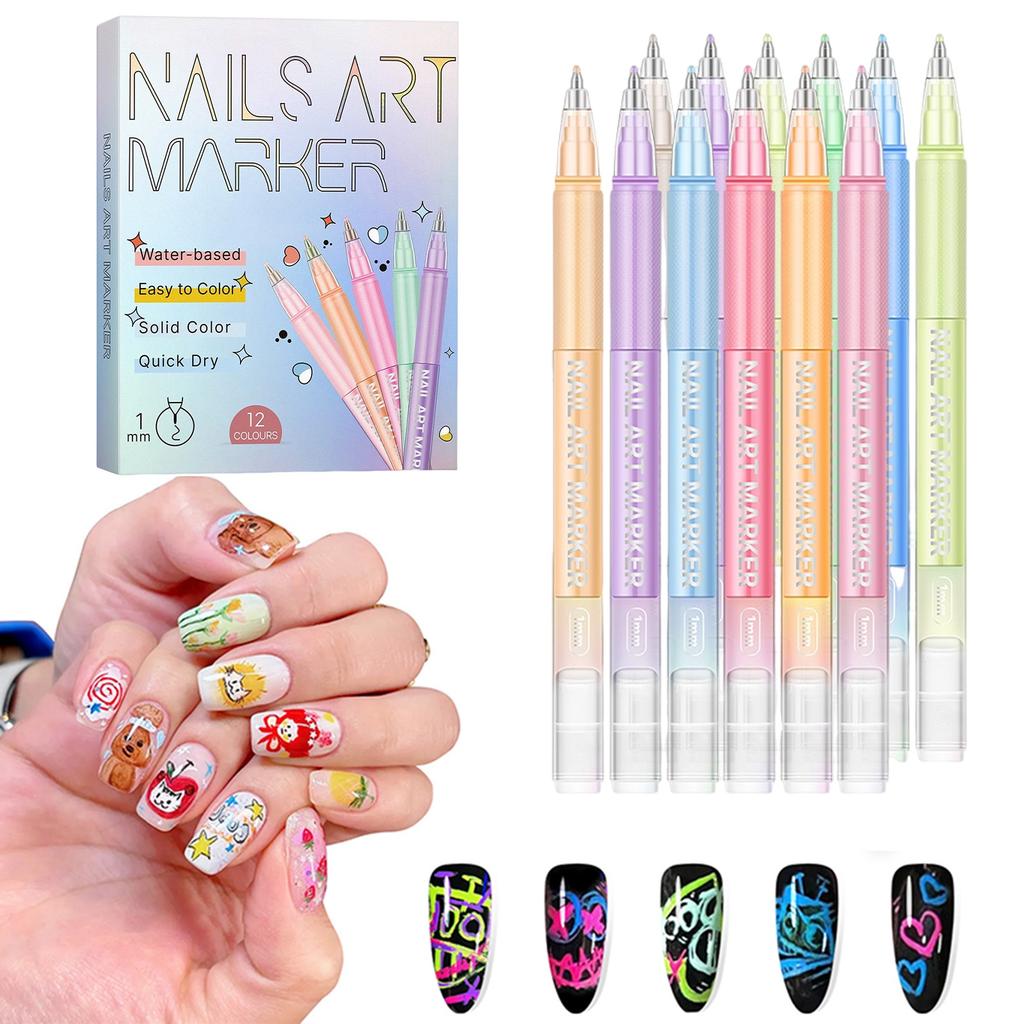 12-color Ultra-fine Nail Pen  Painting Drawstring Pen  Dotting Needle Pen  DIY Hand-drawn Outlining Pen 30ML