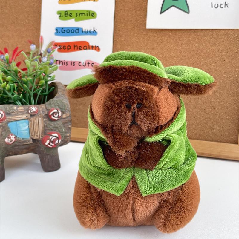 Green Guitar Capybara Plush Toy Short Fur Musical Student Backpack Keychain Cute Collectible Gift