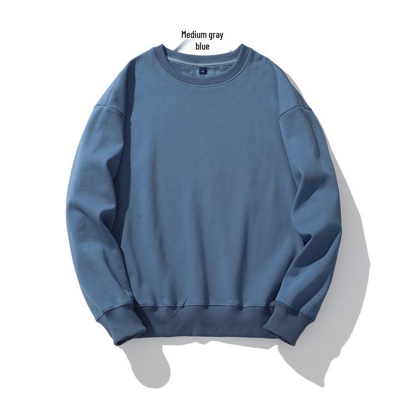 Men's Heavyweight Fleece-Lined Crew Neck Sweatshirt - Loose Fit, Solid Color, Long Sleeve.