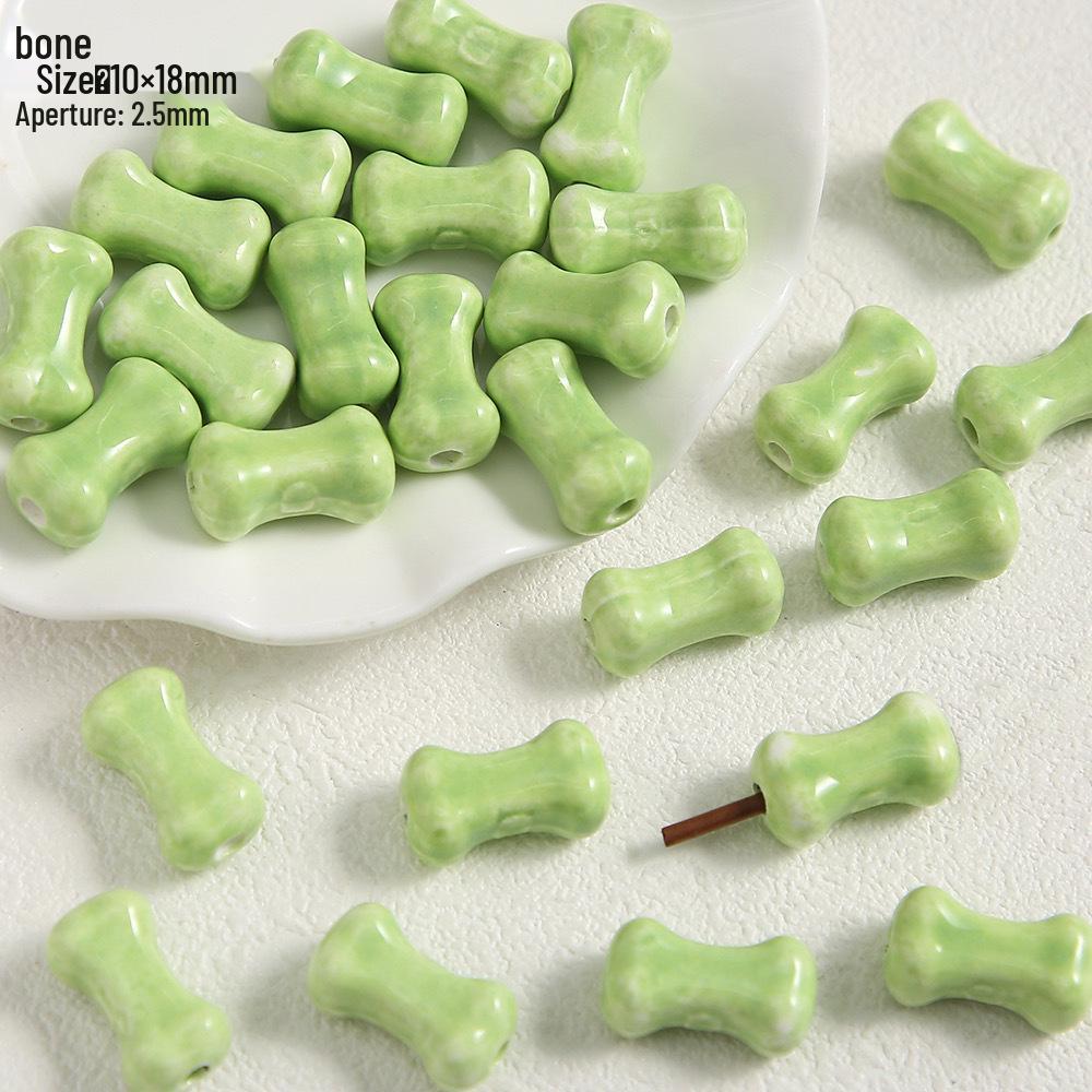 Handmade Cute Flower & Heart Green Ceramic Beads for DIY Jewelry