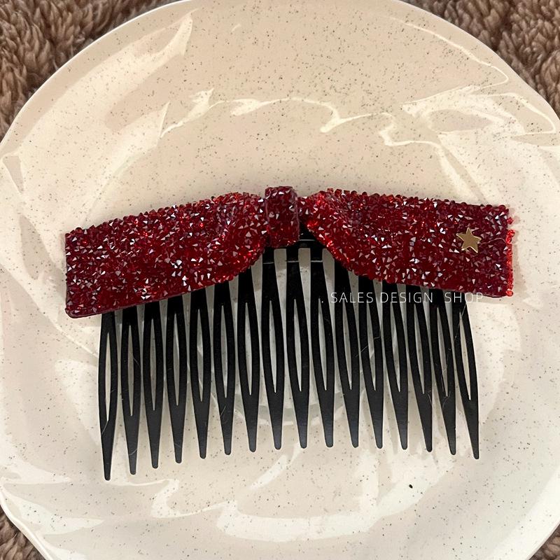 French Retro Rhinestone Star Bow Hair Comb Clip