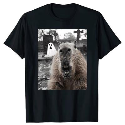 Funny Capybara Halloween T Shirts Men Women Pure Cotton Humor Streetwear Tee Shirt Short Sleeve Unisex Loose Clothing