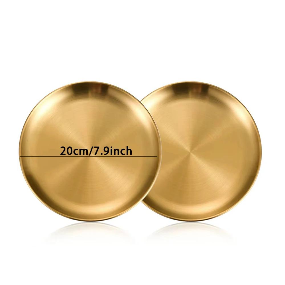 14/17/20/23/26/30CM Stainless Steel Bone Spitting Dish Gold Silver Shallow Tray Metal Dining Disc Round Plate Dessert Tableware