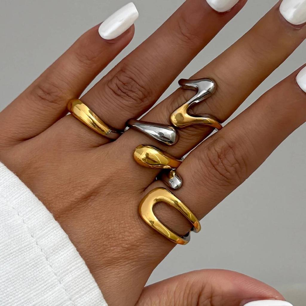 Ingemark 4Pcs/Set Creative Smooth Surface Irregular Open Rings Women New Trend Goth Adjustable Rings Suitable for Daily Jewelry