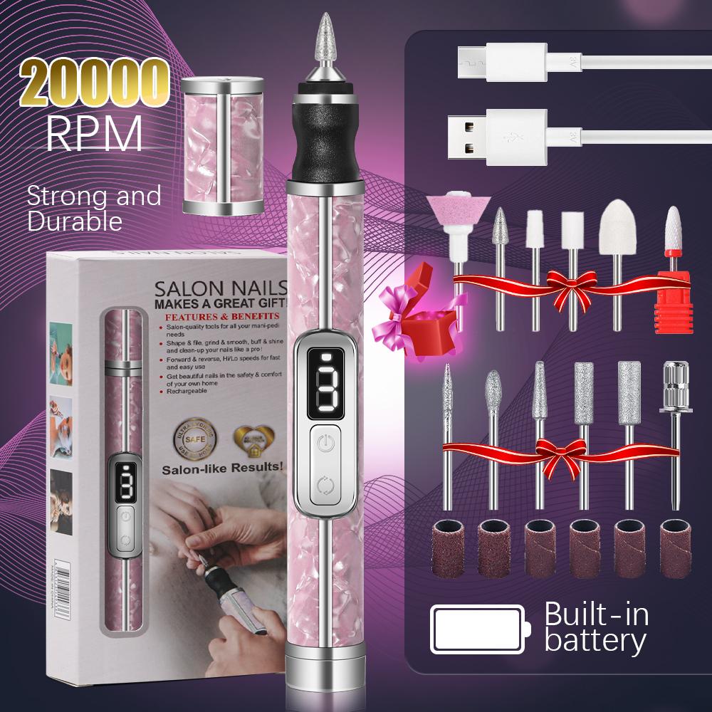 20000RPM Nail Polishing Machine Professional Nail Drill Multiple Gears Low Noise Nails Sander File Set For Manicure Salon Tools