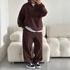Pink Notch Collar Casual Sweatsuit Set with Loose Fit