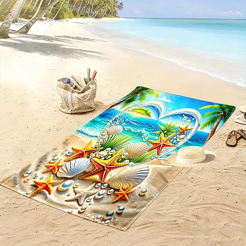 Heart-Shaped Ocean Scene with Starfish Beach towel quick-drying for travel outdoor sports jogging beach and swimming