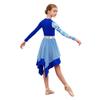 Girls Contemporary Worship Dance Dress: Long Sleeve with Invisible Zipper Back, Stylish Printed Patchwork & Color Block Irregular Hem