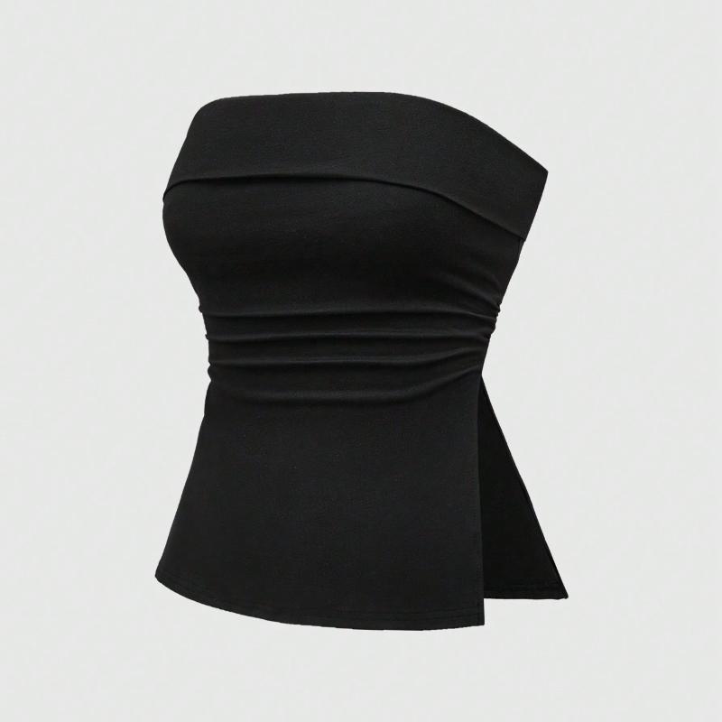 

Літній вуличний без бретелей на одне плече однотонний простий короткий розріз приталений жіночий жилет M чорний