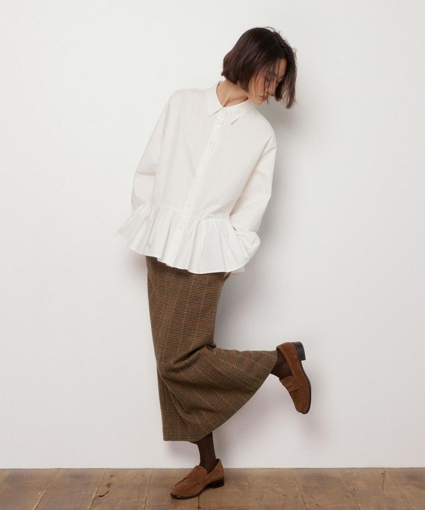 Okuka Classic Check Wool Long Skirt