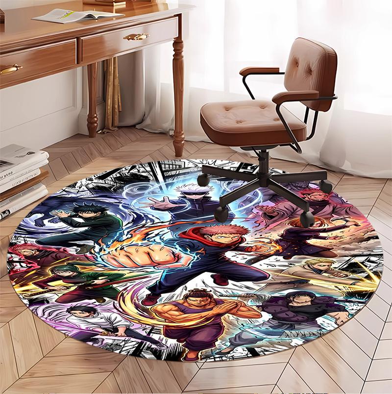 Jujutsu Kaisen Pattern Round Rug, Indoor/Outdoor Mat, for Picnic, Gameroom, Bedroom, Office, Living Room, Home Decor Carpet, Birthday Gift