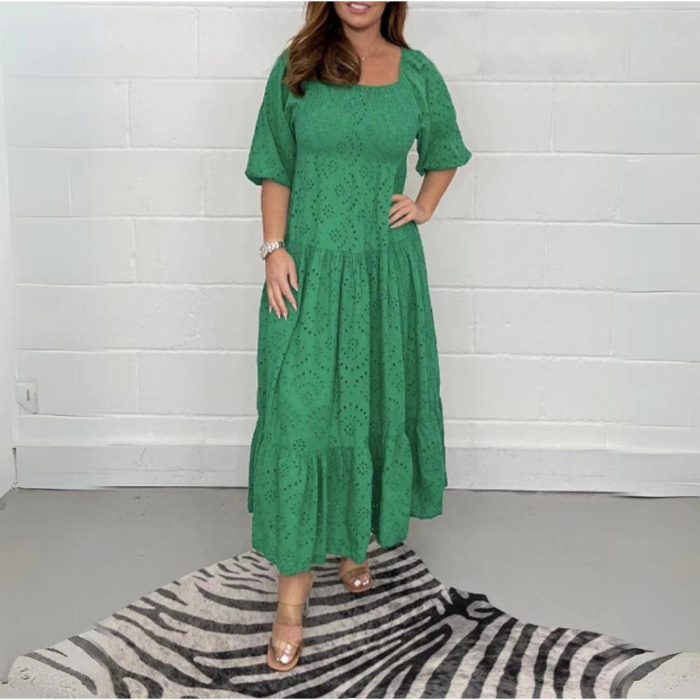 

HNXC Женские модные летние весенние платья кэжуал с принтом однотонного цвета, рукавом 3/4 и U-образным вырезом XXXL зелёный