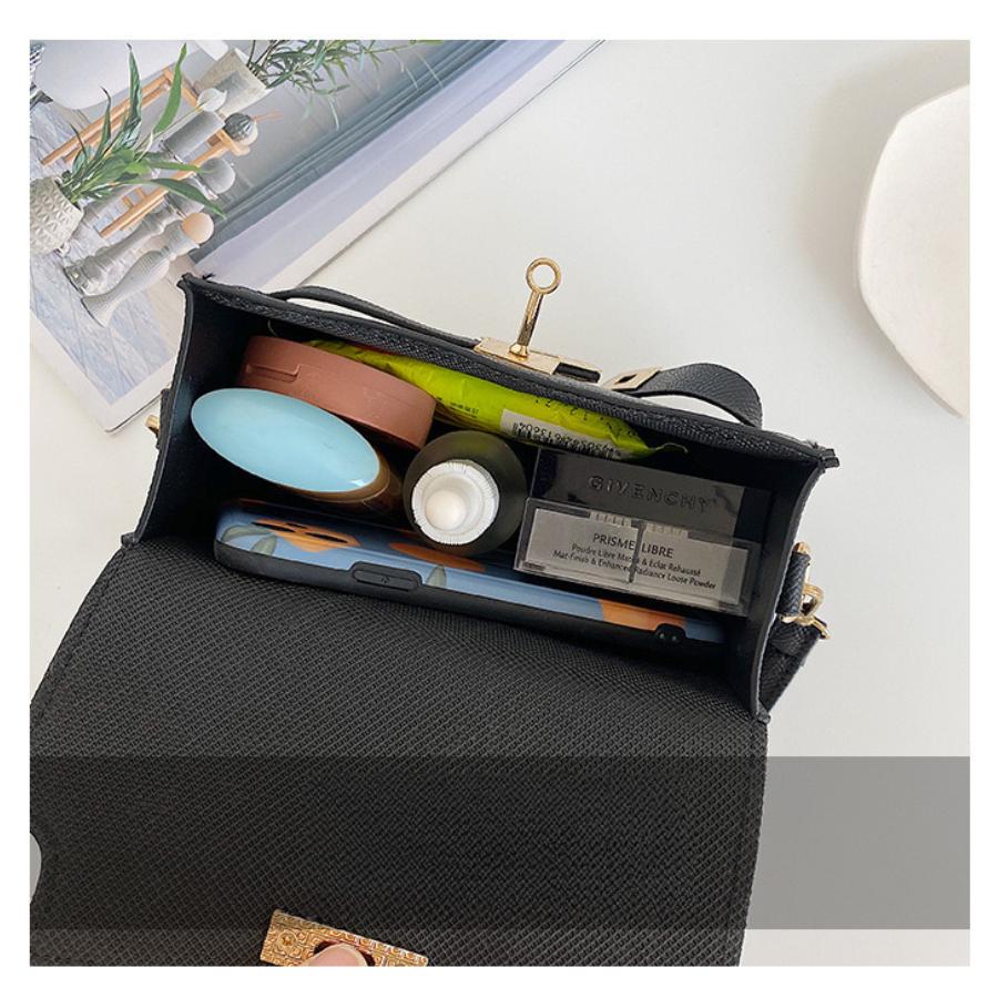 Minimalistische Faux-Leder-Schultertasche mit Schlossverschluss für Damen Trendige Crossbody-Tasche