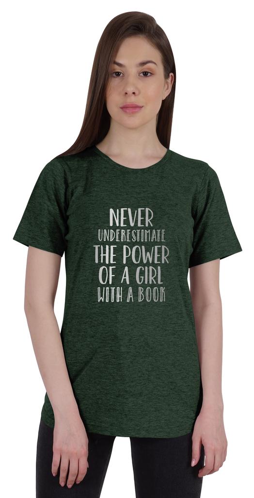 Inkmeso Womens Quote Top   Never Underestimate The Power Of A Girl With A Book   Graphic Print Tee