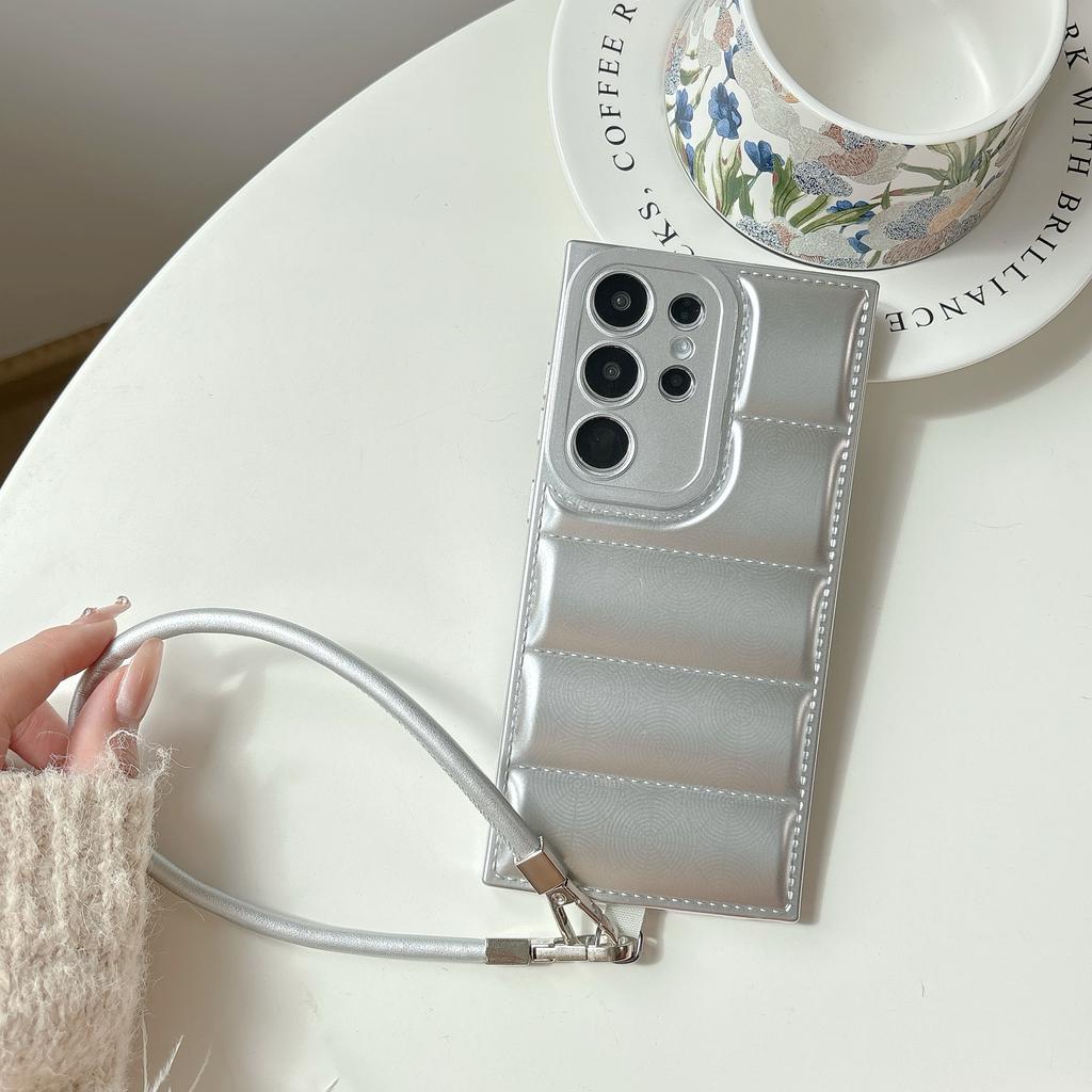 Luxury Wrist Strap Lanyard Case for Samsung Galaxy S25 S24 S23 S22 S21 Plus FE Ultra A26 A36 A56 A35 A55 The Puffer Soft Cover