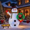 7.8FT/2.4M Inflatable Snowman Waving Holding Christmas Wreath with Lights, Outdoor Yard Decoration
