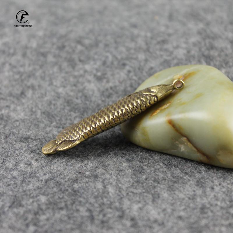 New Fashion Pure Copper Ancient Chinese Sword Fish Figurines Car Keychains Pendants Home Decorations Handmade Animal Fish Crafts