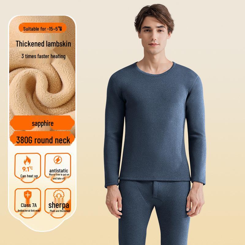 Men's Thick Lambswool Thermal Underwear Set - Velvet-Enhanced for Cold Protection, Heat Retention, and Autumn/Winter Comfort