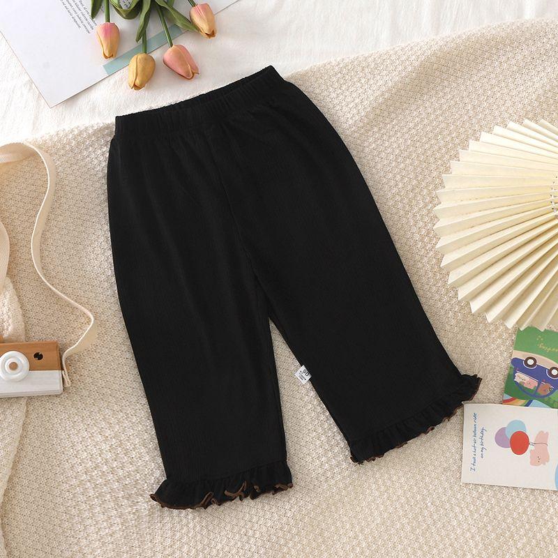 Girls' Bell Bottom Pants Summer Children's Ice Silk Wide Leg Pants Ruffled Casual Pants