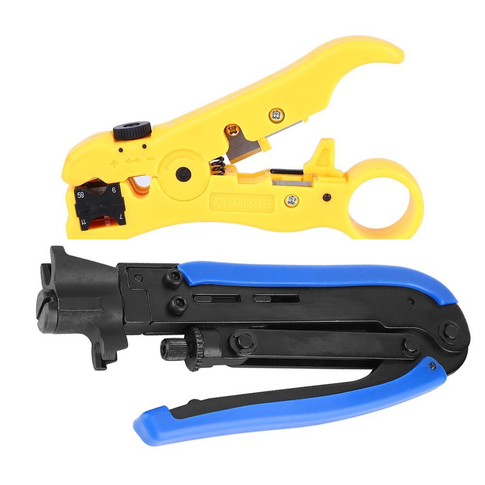 2PCS Coaxial Connectors Coax Cable Crimper Stripper Compression Tool Wire Stripper