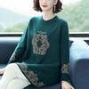 Fall Winter Women's Thick Crew Neck Wool Sweater Loose Rhinestone Embroidered Plus-size Sweater Soft Skin-friendly Knitted Stretchy Pullover Top