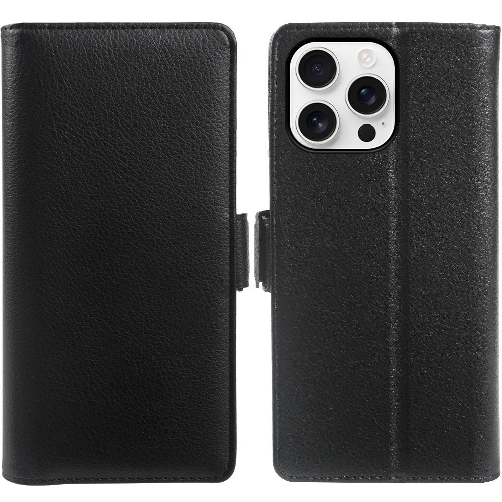 For iPhone 13 Pro Max Wallet Case with Dual Magnetic Clasp Litchi Textured Leather Flip Stand Phone Cover