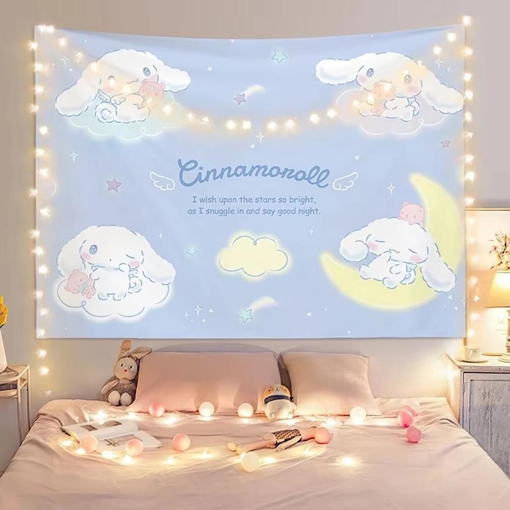 Sanrio Cinnamoroll Printed Tapestry  Dreamy Wall Hanging Backdrop for Cozy Dorm  Home Decor Flat Print