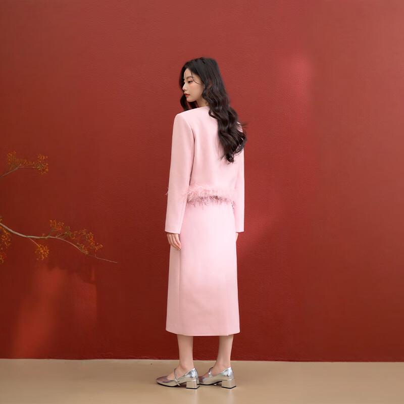 Westlink Pink Tweed Skirt Set with Pearl Buttons