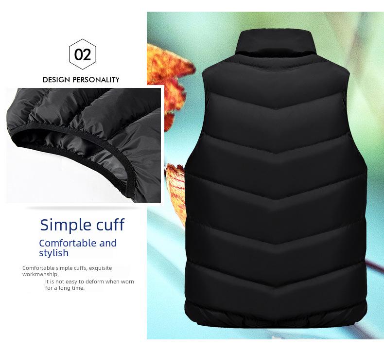 Men's Slim Fit Stand-Up Collar Thick Solid Color Down Cotton Jacket for Fall/Winter - Large Size Casual Vest