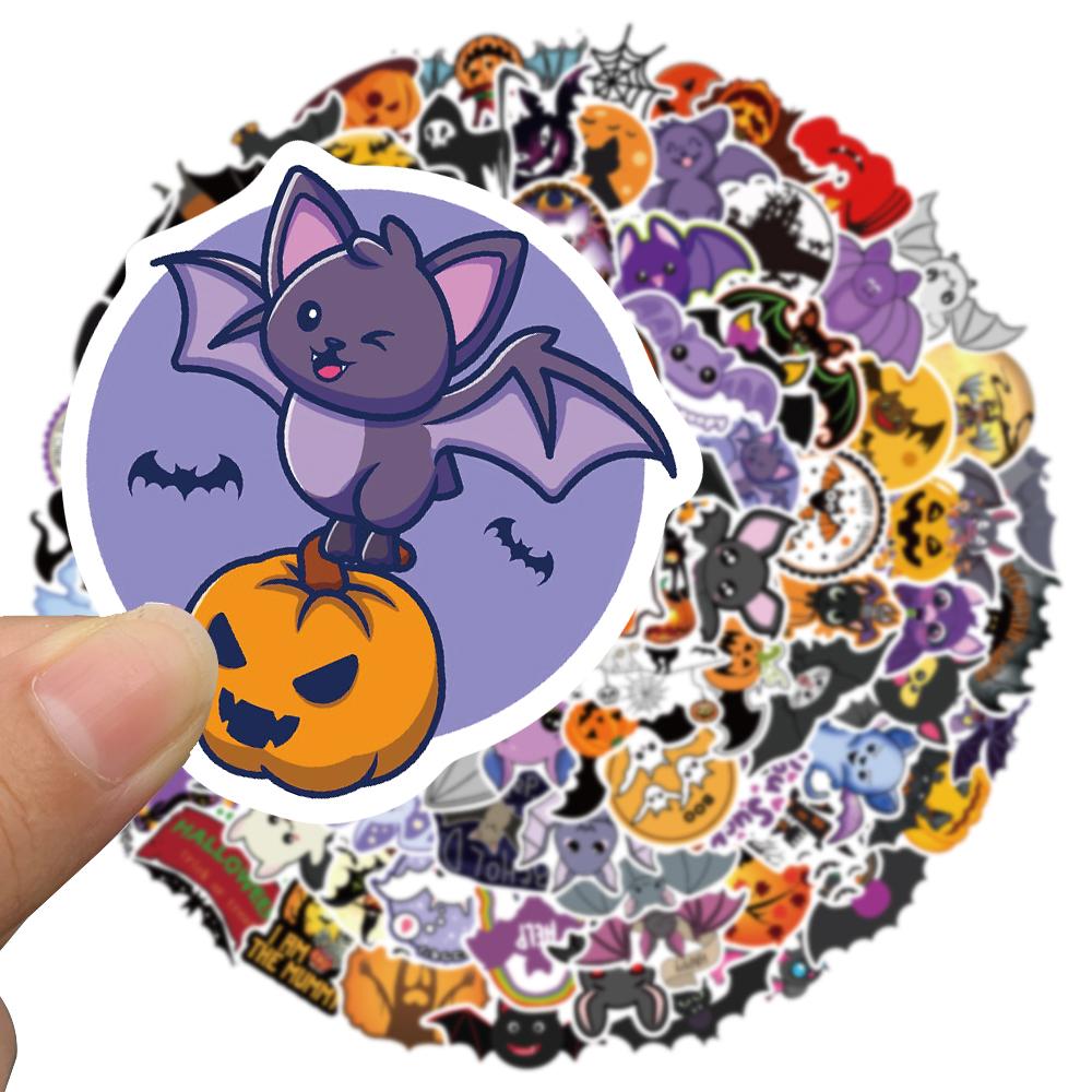 100Pcs Halloween Cartoon Pumpkin Cute Bat Stickers Motorcycle Suitcase Skateboard Laptop Luggage Fridge Phone Decals