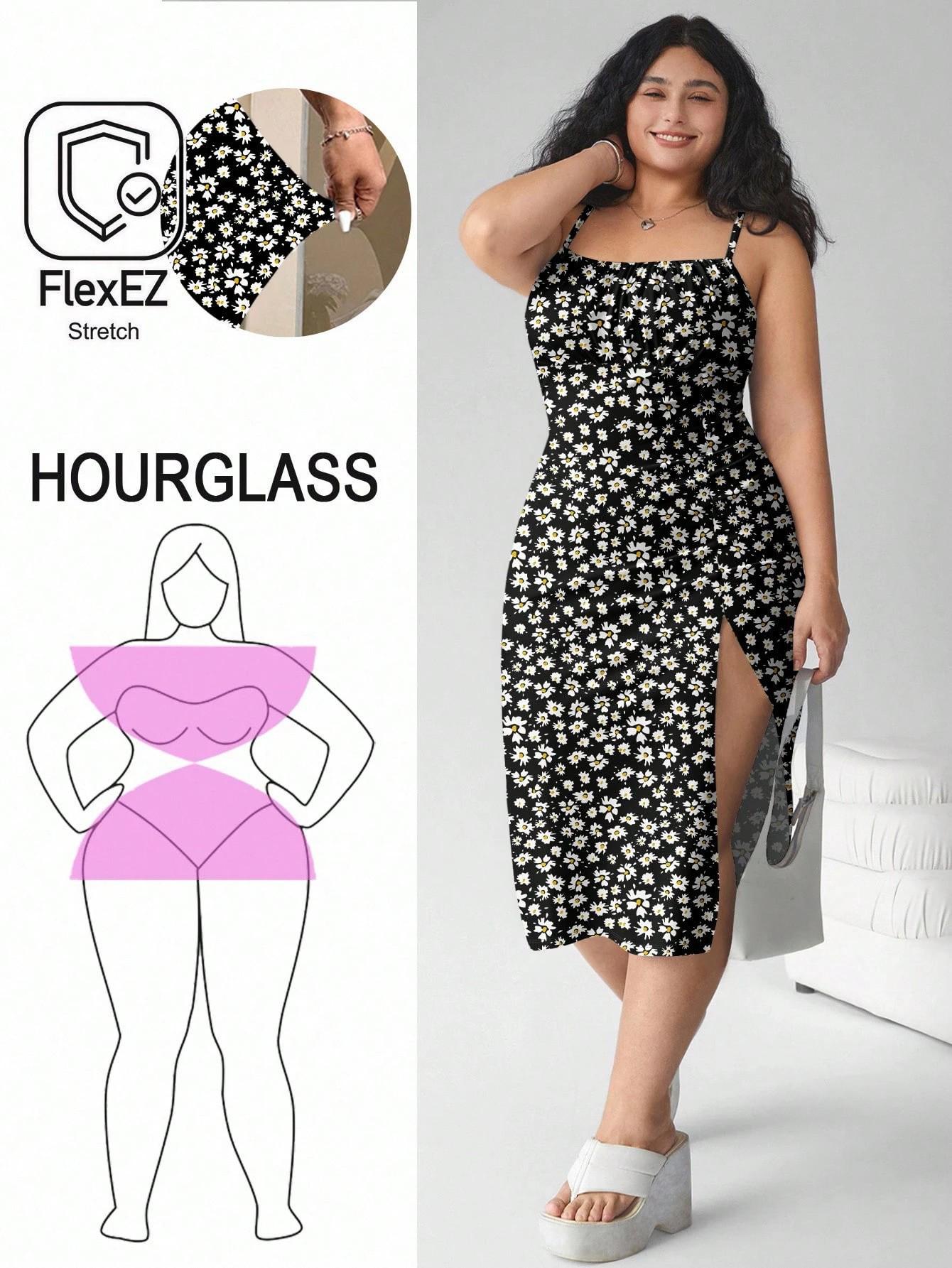 

High-Quality Daisy Print Sexy Suspender Dress with Adjustable Buckle 3XL
