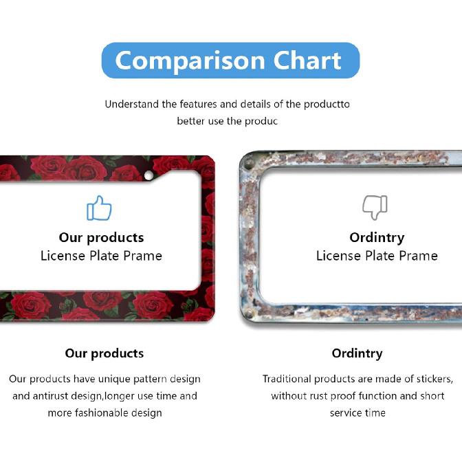 Red Rose Flower License Plate Frames 2 Pack 2 Holes Aluminum License Plate Cover With 2 Pcs Car Coasters And Screw And Black Screw Caps For Girl