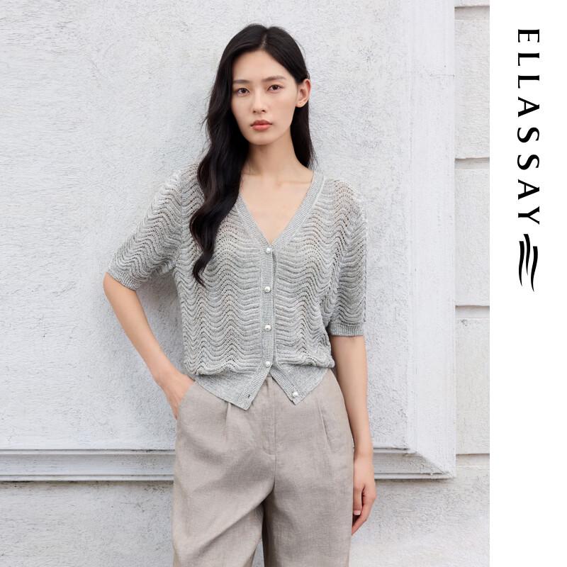 ELLASSAY Women's V-Neck Short Sleeve Knit Top