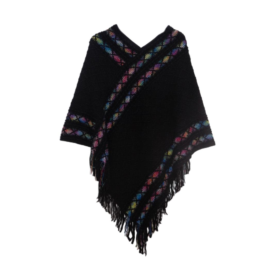 Women's Elegant Knitted Shawl Poncho with Fringed Lightweight Pullover Poncho Sweaters Cape Warm Cozy Knit Poncho Sweater for Women Pullover Cardigan