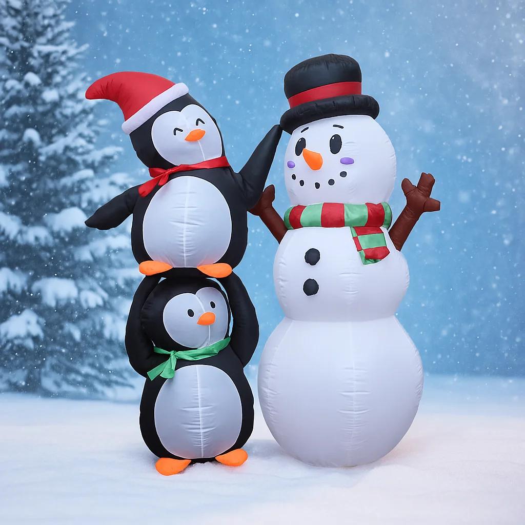 5.91FT Giant Inflatable Toy Snowman Penguin With LED Light Xmas Decoration for Yard Christmas Supplie Home Ornament Holiday Gift